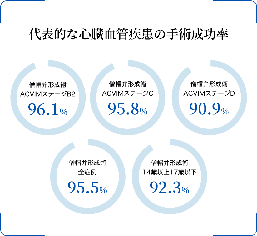 代表的な心臓血管疾患の手術成功率